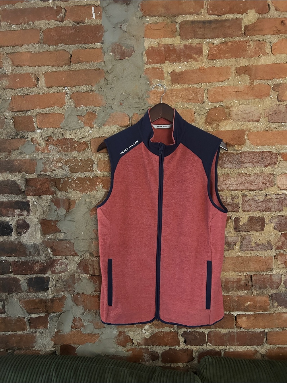 Peter Millar Coral and Navy Sleeveless Fleece Vest